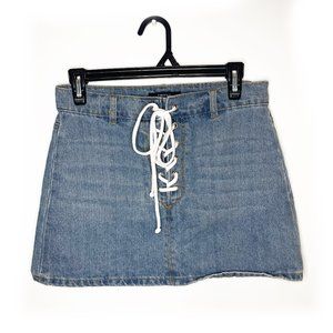 FOREVER21 Lace Up Jean Mini Skirt